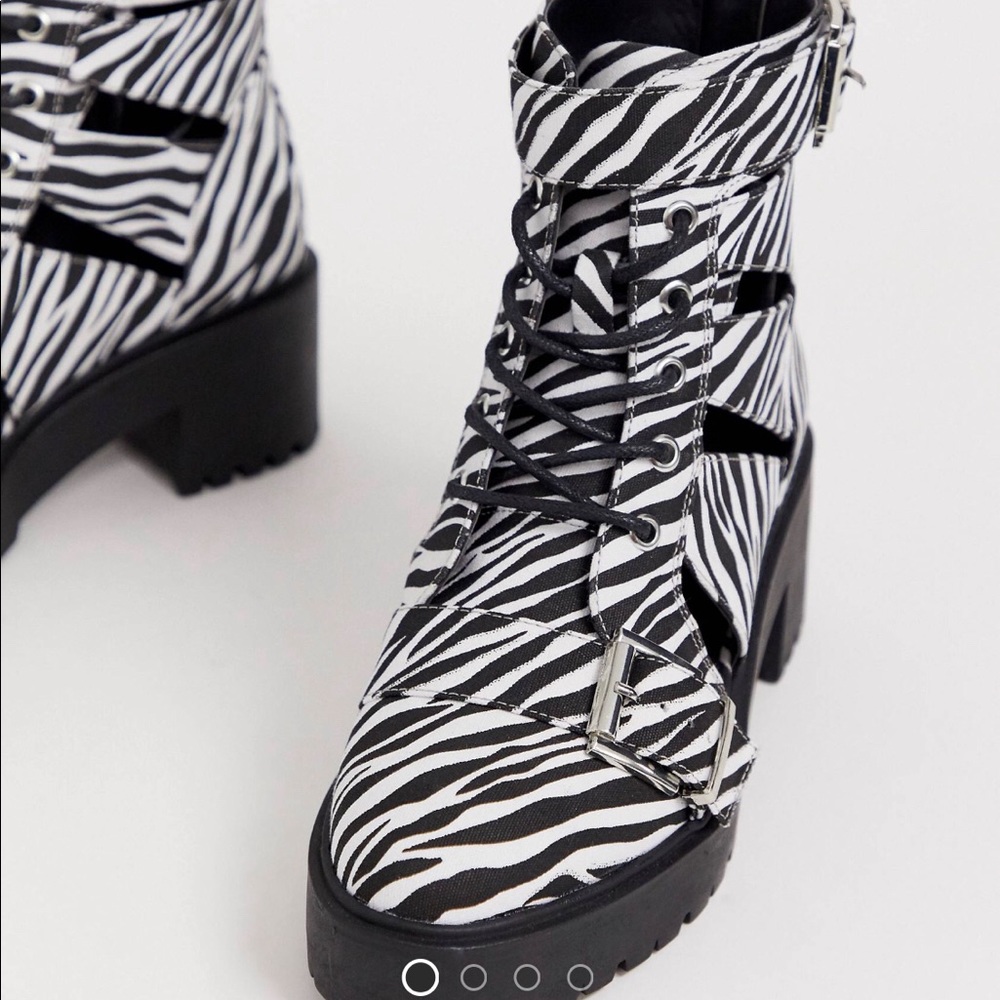 ASOS Black and White Zebra Sexy cut out Lace Up Boots